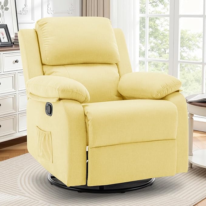 Recliner Chair, 360 Swivel Rocker Chair for Adults, Small Rocking Recliner for Small Spaces, Upholstered Fabric Glider Recliner Nursery