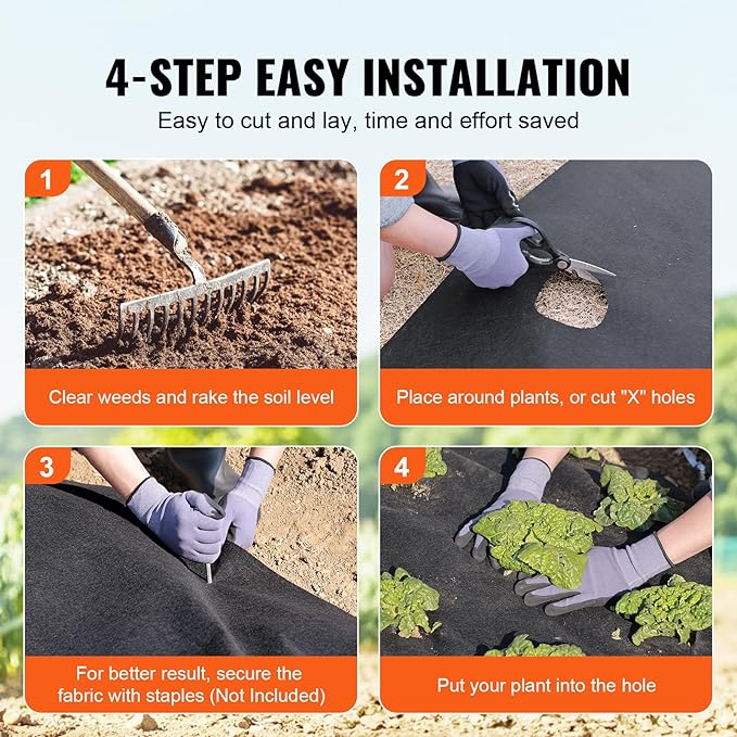 VEVOR 6FTx100FT Non-Woven Geotextile Heavy Duty 8oz Driveway Underlayment for Gravel, Ground Cover, Garden Weed Barrier, Drainage Fabric, Landscaping, Black
