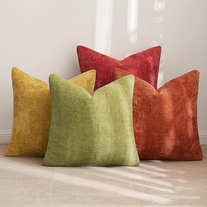 MIULEE Pack of 4 Burnt Orange Couch Throw Pillow Covers 20x20 Inch Yellow Green Soft Decorative Chenille Pillows Farmhouse Accent Cushions for Boho Home Decor Spring Sofa Bedroom Living Room
