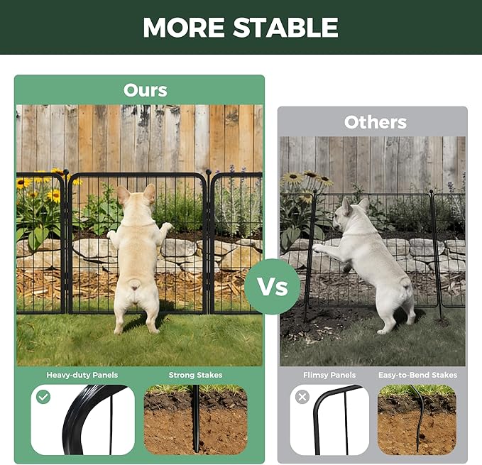 FXW Garden Fence Outdoor for The Yard – 24in(H) x 91.3ft(L) Heavy Duty Metal Animal Barrier for Dog and Rabbit, Decorative Dog Fence, 48 Panels, Black
