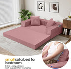 COMAX Futon Sofa Bed, 4‑in‑1 Convertible Sofa Bed, Folding Boneless Couches for Living Room, Fold Out Small Foldable Loveseat Floor Sleeper Comfy Mattress Lounge Space‑Saving, Pink