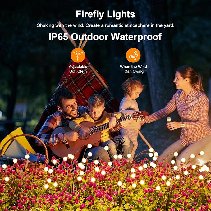 Solar Lights Outdoor(8-Pack, 64 LEDs), ASMAD Solar Garden Lights, Outdoor Decorations, Firefly Light for Patio Decor, Big Bulb, Unique Gifts for Women, Gifts for Grandma