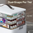 CTIME 4-Tier XL Medicine Organizer with Leather Handle - Portable Pill Case & Empty First Aid Kit for Home, Travel, RV, School, Dorm | Ideal Elderly Gift