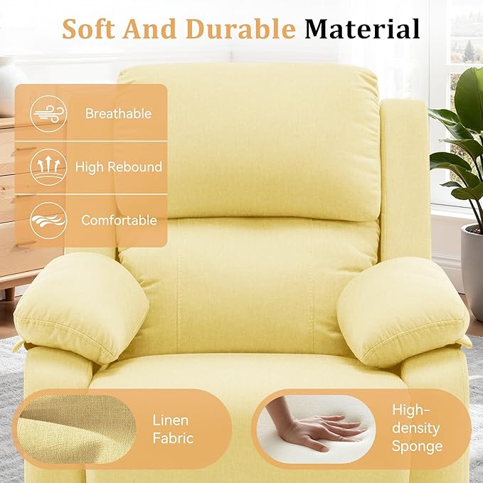 Recliner Chair, 360 Swivel Rocker Chair for Adults, Small Rocking Recliner for Small Spaces, Upholstered Fabric Glider Recliner Nursery