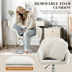 Vanity Chair with Wheels, Comfy Home Office Desk Chairs Adjustable Modern Velvet Makeup Vanity Chairs for Bedroom Living Room-Beign