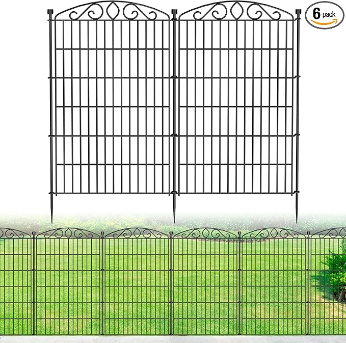 Decorative Garden Fence 6 Panel - 42in H x 13.26 ft L, No Dig Rustproof Metal Tall Animal Barrier for Dogs Rabbits, Outdoor Border for Yard, Patio, and Flower Beds