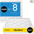 Simply 16x24x1 Air Filter, Merv 8, MPR 600, 6 Pack, Furnace Air Filter for HVAC (Actual Size: 15.75"x23.75"x0.75") DUST, Pet, & Allergy Control