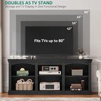 YITAHOME Farmhouse TV Stand with Cord Management for 75/80 Inch TV, Entertainment Center with Adjustable Shelf & Open Storage, 70" TV Console Table for Living Room (Black)