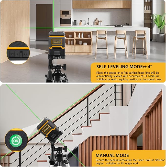 Laser-Level-with-Tripod, Green Cross Line Laser with Tripod Self-Leveling, Lazer Leveler Tool for Picture Hanging Construction Floor Tile Wall Home Renovation, Indoor Project