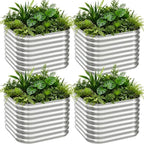 4 PCS Galvanized Raised Garden Bed Outdoor, Metal Garden Bed for Vegetables, Above Ground Garden Box for Flower, Steel Raised Beds for Gardening - 2FT