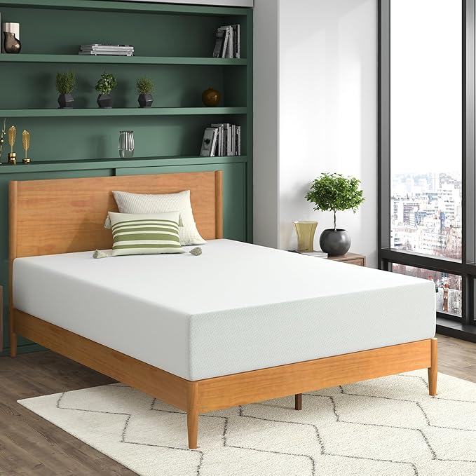 Zinus 12 Inch Green Tea Memory Foam Mattress, Queen, Fiberglass Free, Patented Custom Contour Support, Sturdy Base Foam, CertiPUR-US Certified, Mattress in A Box, White