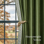 NICETOWN Rod Pocket Embroidered Trim Velvet Curtains, 2 Panels, Olive Green, 52" Wide, Thick Heavy Thermal Insulated Window Drapes 84 Inch Long for Bedroom/Living Room, Elegant Home Decor