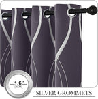 NICETOWN Blackout Curtains Panels for Living Room, Greyish Purple, 52" Wide x 84" Long, 2 Panels, Sound Reducing Thermal Insulated Wave Line Foil Print Design Curtains for Patio Sliding Glass Door