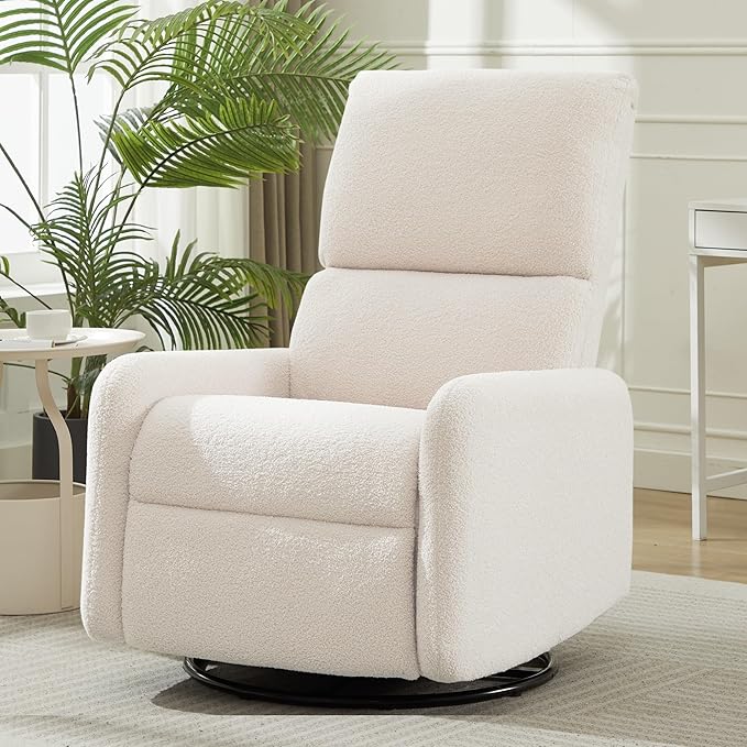 360° Rocking Chair, Nursery Rocker Chair with Side Pockets, Glider Nursing Chair with Steel Structure Base, Small Chair for Small Spaces, Sherpa Swivel Accent Chairs for Living Room, Nursing