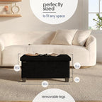 Storage Ottoman Bench with Bins, 30-in Storage Bench for Bedroom End of Bed, Folding Foot Rest Ottoman for Living Room Max 660lbs, Velvet Ottomans, Black