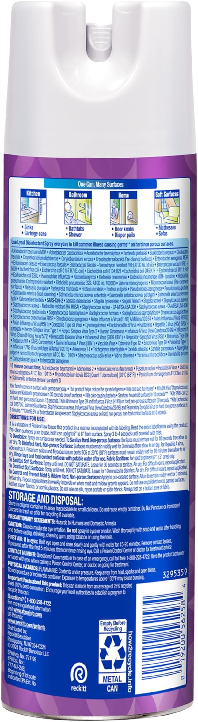 Lysol Disinfectant Spray, Sanitizing and Antibacterial Spray, For Disinfecting and Deodorizing, Lavender & Cotton Blossom Scent, 19 Oz (Pack of 2)