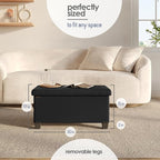 Storage Ottoman Bench with Bins, 30-in Storage Bench for Bedroom End of Bed, Folding Foot Rest Ottoman for Living Room Max 660lbs, Faux Leather Ottomans, Black