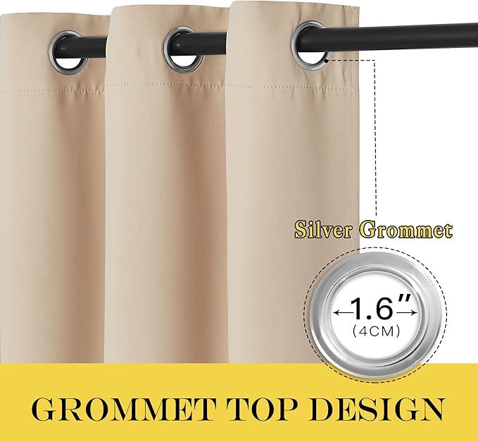 NICETOWN Blackout Living Room Curtain 63 inches Long - Window Treatment Thermal Insulated Solid Grommet Vertical Drapes Sound Reducing for Bedroom (Biscotti Beige, 1 Panel, 46 by 63 Inch)