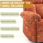 Recliner Chair, Swivel Rocker Recliner Chair for Adults, Small Recliners for Small Spaces, Manual Recliner with Side Pockets, Upholstered Nursery Rocking Chair for Living Room, Chenille, Orange
