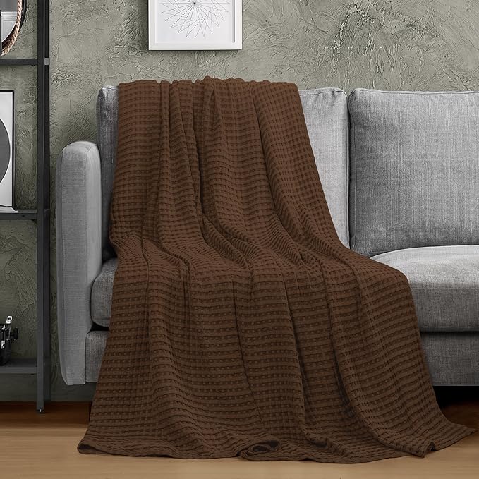 Utopia Bedding Brown 100% Cotton Waffle Blanket 300 GSM [Queen - 90x90 Inch] Soft Lightweight Breathable Bed Blanket for All Season