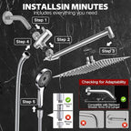 Shower Head,12”Rain Shower Head with Handheld Spray Combo and Adjustable Extension Arm/Shower System,High Pressure Rain Fall Hose,Chrome