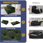 MAXYOYO Folding Sofa Couch, Convertible Floor Sleeper Couch with 2 Pillows, Tufted Floor Oversized Loveseat Couch Tufted Fold Out Chair Bed Comfy Sofa Lounge for Living Room Bedroom, Dark Green