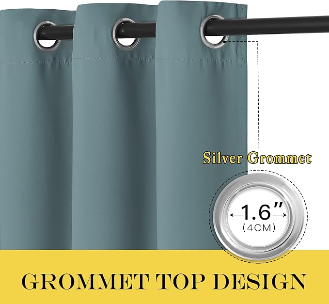 NICETOWN Blackout Greyish Blue Curtains & Drapes for Living Room - Thermal Insulated Solid Grommet Sound Reducing Energy Saving Window Treatments for Porch/Hall, 1 Panel, W66 x L90