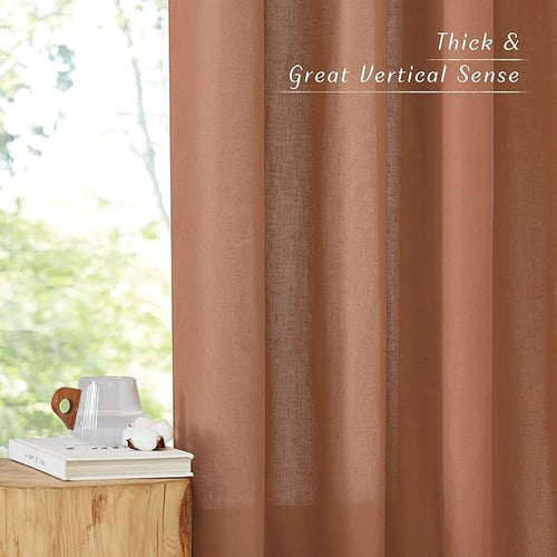 NICETOWN Caramel Linen Curtains for Kitchen, Thick Flax Small Window Treatments Semi Sheer Privacy Assured with Light Through for Cafe/Bathroom, W55 x L94, 2 Panels