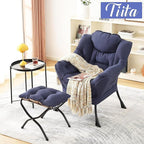 Tiita Lazy Chair with Ottoman, Navy Modern Large Accent Chair, Comfy Leisure Sofa Armchair with Ottoman, Reading Chair with Footrest for Bedroom, Living Room, Dorm Rooms, Navy