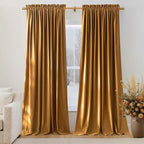NICETOWN 96 inch Warm Velvet Blackout Curtains for Stage and Living Room, Mustard Yellow - Rod Pocket Floor to Ceiling Drapes Elegant Holiday Window Treatments (2 Pieces, 52" Wide)
