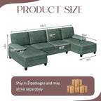 Shintenchi U-Shaped Sectional Couches for Living Room, 4 Seat Sofa with Double Chaise Lounges,Solid Wood Frame Sectional Sofa for Apartment,Green