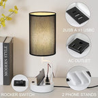 Dreamholder Table Lamp with 3 USB Charging Ports, Modern Desk Lamp with AC Outlet and Phone Stands, Perfect Bedside Lamp for Bedroom, Living Room, Office (Pack of 2), White&Black