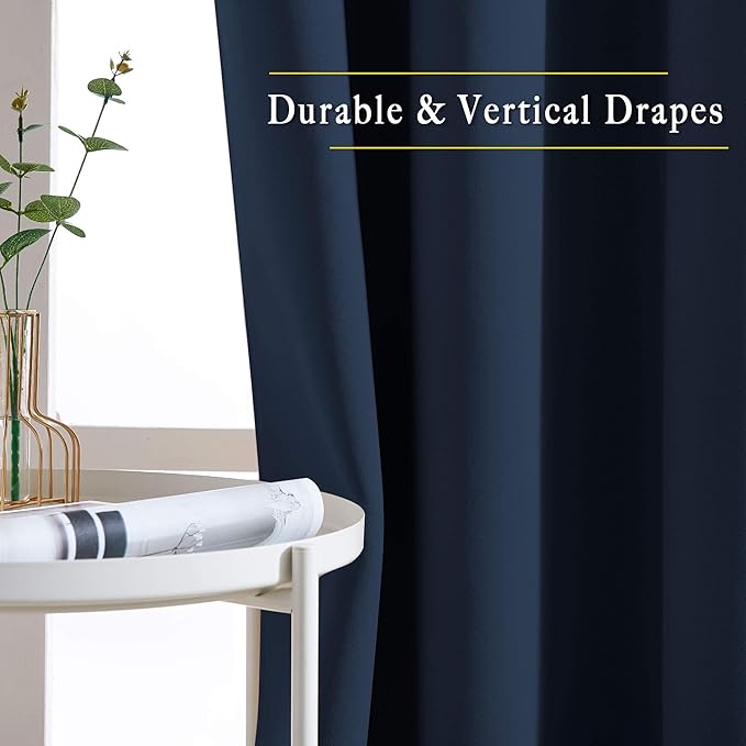 NICETOWN Window Drapes Long Curtains - (52 inches Wide x 120 inches Long, Navy, 2 Pieces) Living Room Panels Grommet Top Window Treatment for Hall & Guest Room