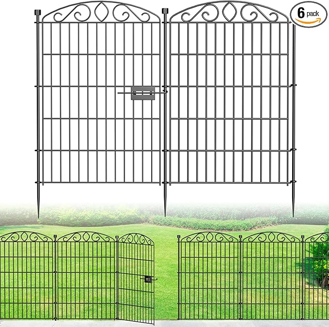 12 Panel Garden Fence with Gate - 36in H x 24.9ft L, No Dig Rustproof Metal Tall Animal Barrier for Dogs Rabbits, Decorative Outdoor Border for Yard, Patio, and Flower Beds