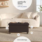 Storage Ottoman Bench with Bins, 30-in Storage Bench for Bedroom End of Bed, Folding Foot Rest Ottoman for Living Room Max 660lbs, Faux Leather Ottomans, Brown