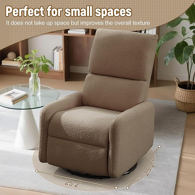 360° Rocking Chair, Nursery Rocker Chair with Side Pockets, Glider Nursing Chair with Steel Structure Base, Small Chair for Small Spaces, Sherpa Swivel Accent Chairs for Living Room, Nursing