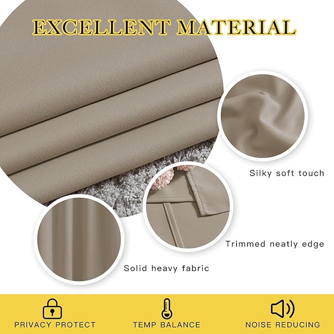 NICETOWN Taupe Blackout Curtains for Windows - Window Decoration Thermal Insulated Grommet Top Blackout Curtains/Panels/Drapes for Kid's Room (1 Pair, 52 x 45 inches in Taupe)