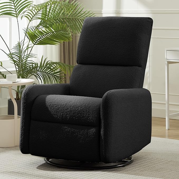 360° Rocking Chair, Nursery Rocker Chair with Side Pockets, Glider Nursing Chair with Steel Structure Base, Small Chair for Small Spaces, Sherpa Swivel Accent Chairs for Living Room, Nursing