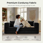 78.8" Convertible Sofa Bed,Corduroy Futon Couch with Storage Pocket,Folding Pull Out Futon Sofa, No Assembly Boneless Couch for Living Room,Black