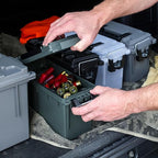 Sheffield 12791 2-Pack Ammo Storage Box, Stackable .30 Cal Field Boxes, Water and Dust Resistant, Lockable Storage Box with Handle, Secures Hunting Gear, Supplies, and Bullets, Made in USA, Green