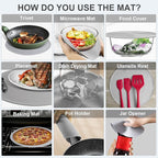 Microwave Food Cover with Mat 12 Inch, Mat as Bowl Holder, Cover for Splatter Guard, Collapsible Lid for Plate Dish, Multi-Purpose Silicone Mat & Kitchen Colander Gadget for Meal Prep,Charcoal