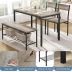 DUMOS Dining Table, Dining Table Set for 4 with Bench, Easy to Assemble Kitchen Table, Space-Saving Ideal 4-Person Set for Dining Room Kitchen Apartment Corner Grey 4 Pack