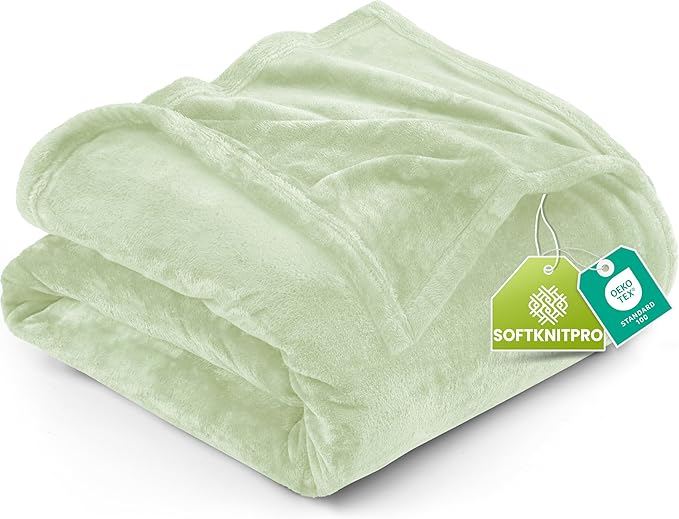 Utopia Bedding Fleece Blanket Queen Size Sage Green 300GSM Luxury Fuzzy Soft Anti-Static Microfiber Bed Blanket (90x90 Inch)