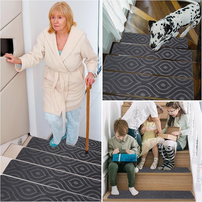 Stair Treads for Wooden Steps 15pcs - 8x30in Carpet Stairs Runner Indoor Non-Slip Stair Mats for Kids Elders and Pets