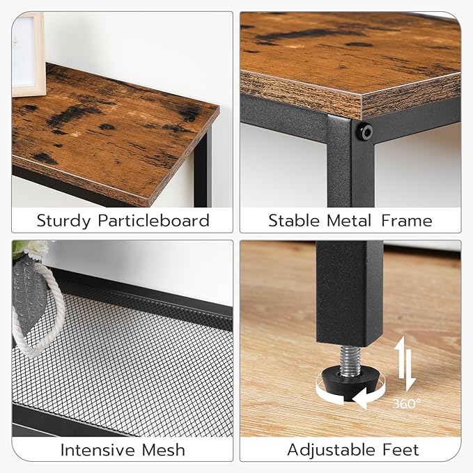 HOOBRO 29.5" Narrow Console Table, 3-Tier Entryway Table, Thin Sofa Table with Shelves, Side Table, Display Table, for Hallway, Entrance, Living Room, Bedroom, Rustic Brown and Black BF73XG01