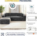 Shintenchi Boneless Couches for Living Room,Modular Sectional Sofa with 2 Cup Holders,Memory Foam Cloud Couch with L Shaped Oversized Chaise,No Assembly Needed Plush Corduroy Sofa,Dark Gray