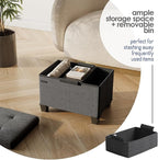 Storage Ottoman Cube with Small Bin, 16-in Square Ottoman with Storage for Living Room and Bedroom, Small Ottomans Foot Rest, Velvet Foot Stools Ottomans Max 330lbs, Grey