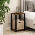 Furinno Simplistic Night Stand, 2-Tier Small Nightstand with Open Shelf, Toolless Assembly Bedside Table, End Table, Side Table, for Bedroom, Closet, Dorm, Amber Pine