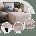 Shintenchi U-Shaped Sectional Couches for Living Room, 4 Seat Sofa with Double Chaise Lounges,Solid Wood Frame Sectional Sofa for Apartment,Beige