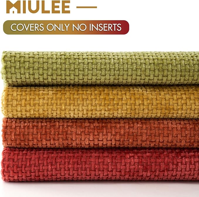 MIULEE Pack of 4 Burnt Orange Couch Throw Pillow Covers 20x20 Inch Yellow Green Soft Decorative Chenille Pillows Farmhouse Accent Cushions for Boho Home Decor Spring Sofa Bedroom Living Room